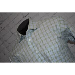 Gitman Bros. Dress Shirt Mens Size Medium Green Blue Plaid French Cuffs Made USA